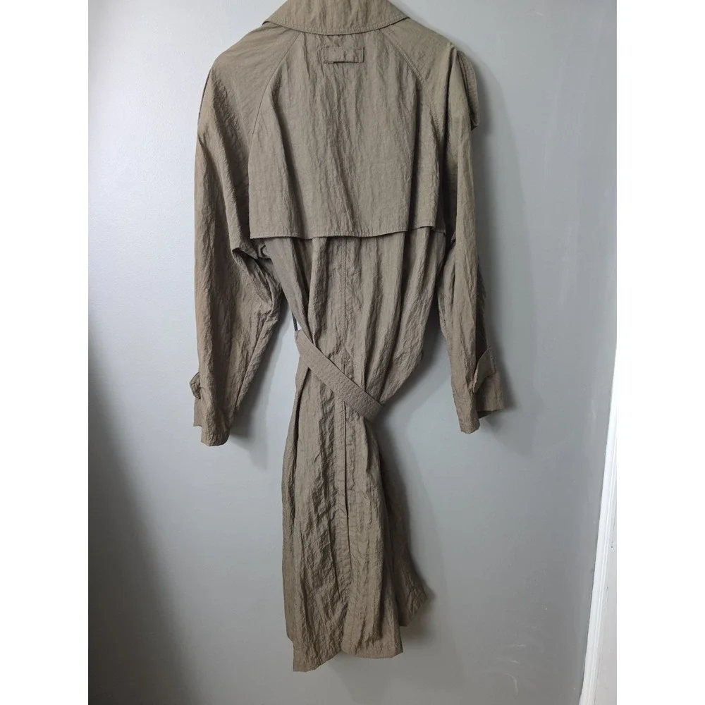 VTG 80s Trans-Atlantique Brown Nylon Utility Trench Coat Women Medium Oversized